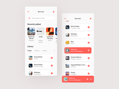 Music player UI accent app color design figma flat interface ios list mobile music player screen sketch track ui ux