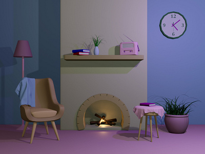 Fireplace Full Scene 3d blender blender3d design