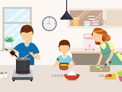 Family cooking adobe illustrator cooking design family flatdesign illustration illustrator ui vector