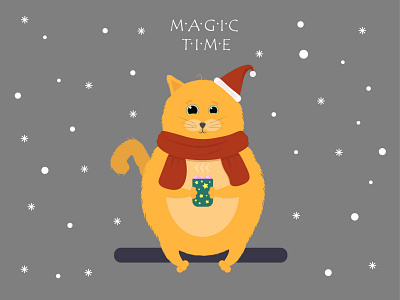 Magic Time Illustration adobe adobe illustrator art direction cat character christmas christmas card christmascat design illustration illustrator ui vector