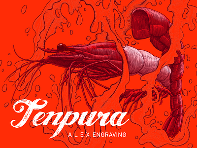 Engraving tenpura Prawn drawing engraving freehand graphic illustration painting prawn print tenpura
