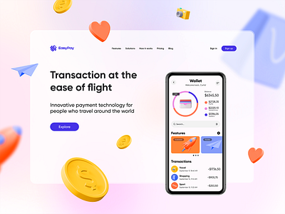 Fintech - mobile app and landing page 3d art app hello dribbble illustration ios landing page mobile ui ux vector web