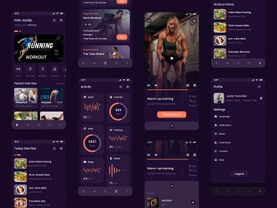 Workout & Fitness Tracking with Diet plan 3d diat plan fitness motion graphics ui ux workout