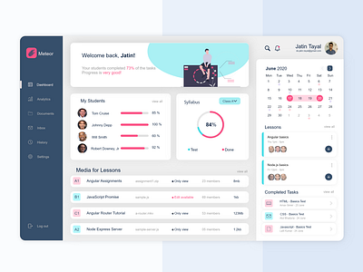 Tutor Portal adobexd clean design dashboard app education inspiration management app material ui study track uiux web design website