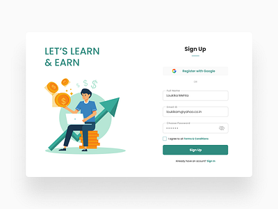 Sign Up page - Learn n Earn