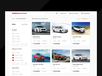 Car dealership web portal - Produt listng page