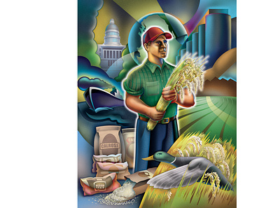 California Rice Farmer agriculture illustration