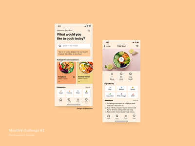 Monthly challenge #1 - Cooking recipes design figma illustration typography ui vector