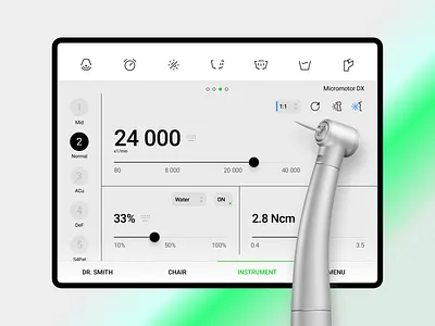 The Control App for Dental Unit / Tablet App android applications chair dental dental care dentist hospital innovation instrument interface intuitive control system ios ipad medicine minimal modern panel tablet tablet app touch