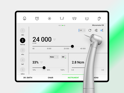 The Control App for Dental Unit / Tablet App android applications chair dental dental care dentist hospital innovation instrument interface intuitive control system ios ipad medicine minimal modern panel tablet tablet app touch