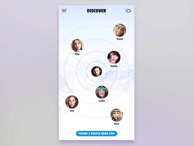 Discover screen - Mobile app animation app discover find friends gif ios mobile search sky snowboard winter