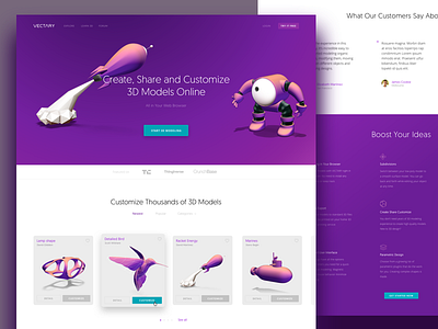 Vectary - Landing page (3d modeling tool) 3d 3d design cards free landing page modeling purple startup trial vectary web website