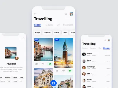 Travelling board - iOS app app board interest interface iphone list members pinterest travel ui ux x