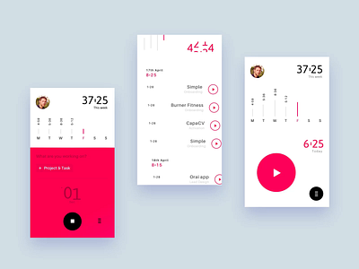 Tracking Tool - Mobile app android app app animation app concept dashboard ios iphone minimal mobile play progress project record red stats task time ui ux white