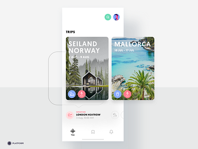 Travel App - Upcoming Trips activity app application flight hiking ios iphone london mallorca minimal mobile norway search travel trip ui uiux ux