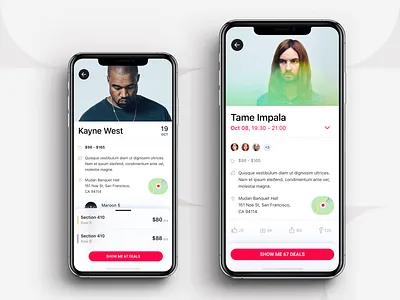 Event App - Actor / Singer actor application design avatars deals events ios iphone kanye west mobile mobile app mobile ui october people attending place place on map price range singer tame impala tickets venue