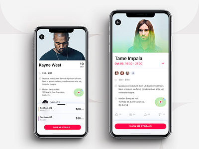 Event App - Actor / Singer actor application design avatars deals events ios iphone kanye west mobile mobile app mobile ui october people attending place place on map price range singer tame impala tickets venue