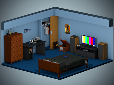 No Place Like Home (Part 2) 3d bedroom c4d cinema 4d colored games home isometric low poly record player room vinyl