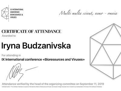 ICBV Certificate of Attendance by Bella Agency bella bella agency bella agency llc bella for science conference covid 19 design icbv innovation logo science ukrainian virologist association virology virus web design wwdc20