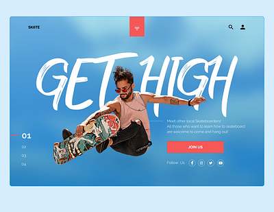 Get High (Skateboarder Community Landing Page) art banner banner design design landing page design landingpage minimal mockup design ui ux web website