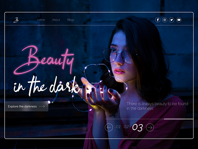 Beauty in the Dark art banner banner design beauty dark design girl glasses led lights light minimal mockup design ui ux web website