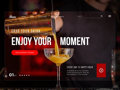 Bar Website Concept banner design bar bars beer design drink happy happy hour hour minimal mockup design red ui ux web website