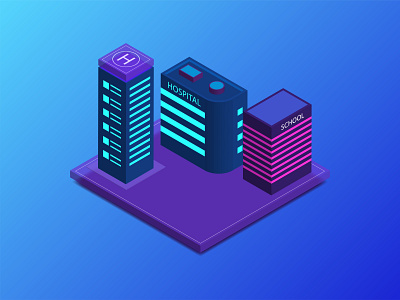 Isometric 3D three Building concept