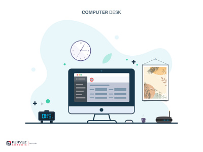 Flat Computer Desk computer desk flat illustration space vector illustration