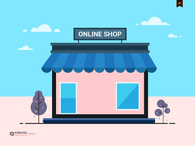 Flat Online Shop Illustration cartoon