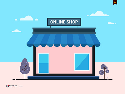 Flat Online Shop Illustration