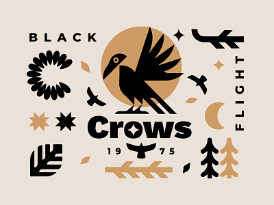 CROWS - 1975 branding crow crows design icon identity illustration leaf logo marks natural night symbol tree ui vector