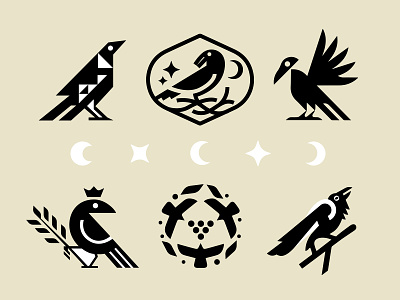 Crow animal bird black branding crow crows design grapes icon identity illustration leaf logo marks moon symbol ui vector