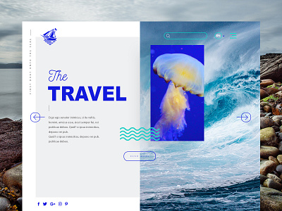 Page web / Travel / Boat blue boat design landscape menu navigation page sea site typography ux web