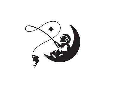 Astronaut animal astronaut black design fish fishman illustration logo mark moon stars symbol