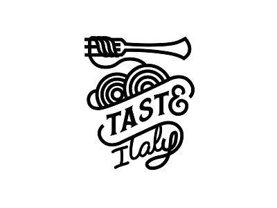 Italy black calligraphy design food fork icon illustration italy kitchen logo marks pasta