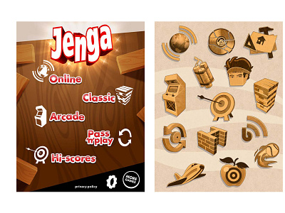 Naturalmotion's Jenga splashscreen and icons concept game illustration ui vector