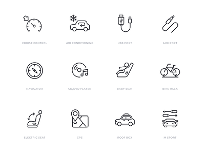 Car specification icon set automobile automotive car icon icon sets line icons linear icons