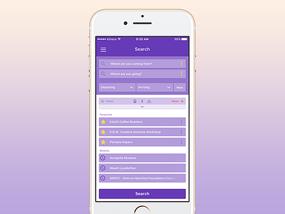 Transport App - Search View app athens design dropdown filters icons menu prototype search transport ui ux