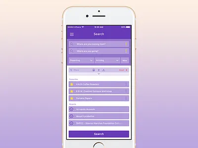 Transport App - Search View app athens design dropdown filters icons menu prototype search transport ui ux