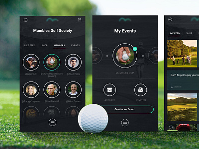 Golf App app events golf members social sport ui web