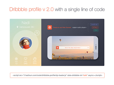 Dribbble Profile for your website about card css dribbble flat design free freebie html javascript portfolio profile