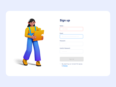 Signup Form 3d clean minimal sign up ui ux ui design uidesign