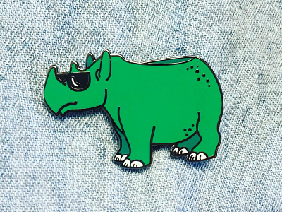 Rhino Pin art asian enamel green illustration mint museum pin rhino sunglasses