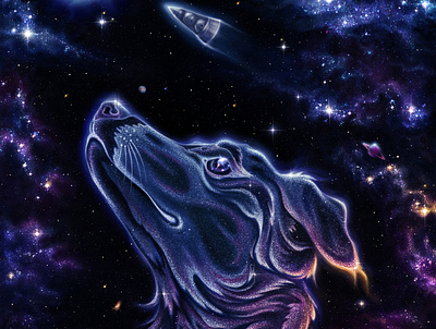 Laika cosmic illustration laika space space art space dog space exploration space race space shuttle sputnik stars surrealism universe