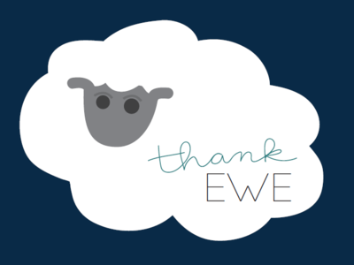 Thank Ewe character art ewe flat illustration hand drawn font hand drawn type punny puns sheep sheep illustration thank ewe thank you