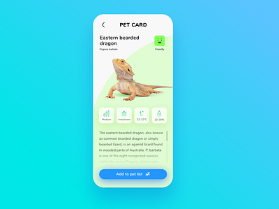 Reptile managment app concept/ pet info modal app design information mobile mobile app mobile ui pet ui