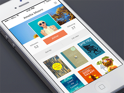 Profile Interaction animation app book design gif interaction ios library menu profile read ui