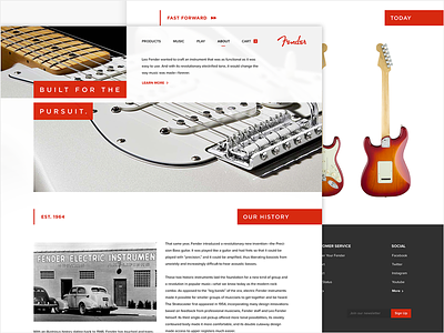 Fender Redesign Concept animation branding clean design flat guitar interface minimal music red ui website