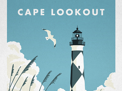 Cape Lookout Poster beach bird brownmtn carolina clouds color futura illustration lighthouse north poster vector