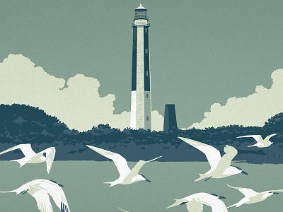 Cape Romain Poster birds brownmtn carolina clouds illustration lighthouse poster vector